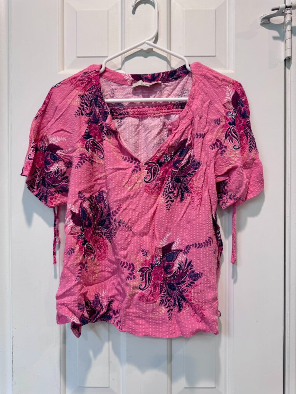 LOFT Pink Floral Puff Sleeve Blouse – Size Small